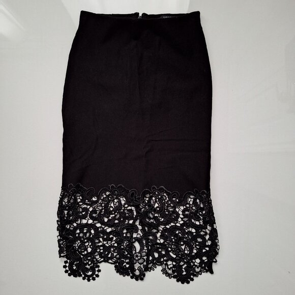 Guess Black Midi Skirt with Wide Lace Trim - Picture 1 of 6